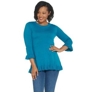 NWOT Isaac Mizrahi Live! Peplum Sweater XXS Blue
